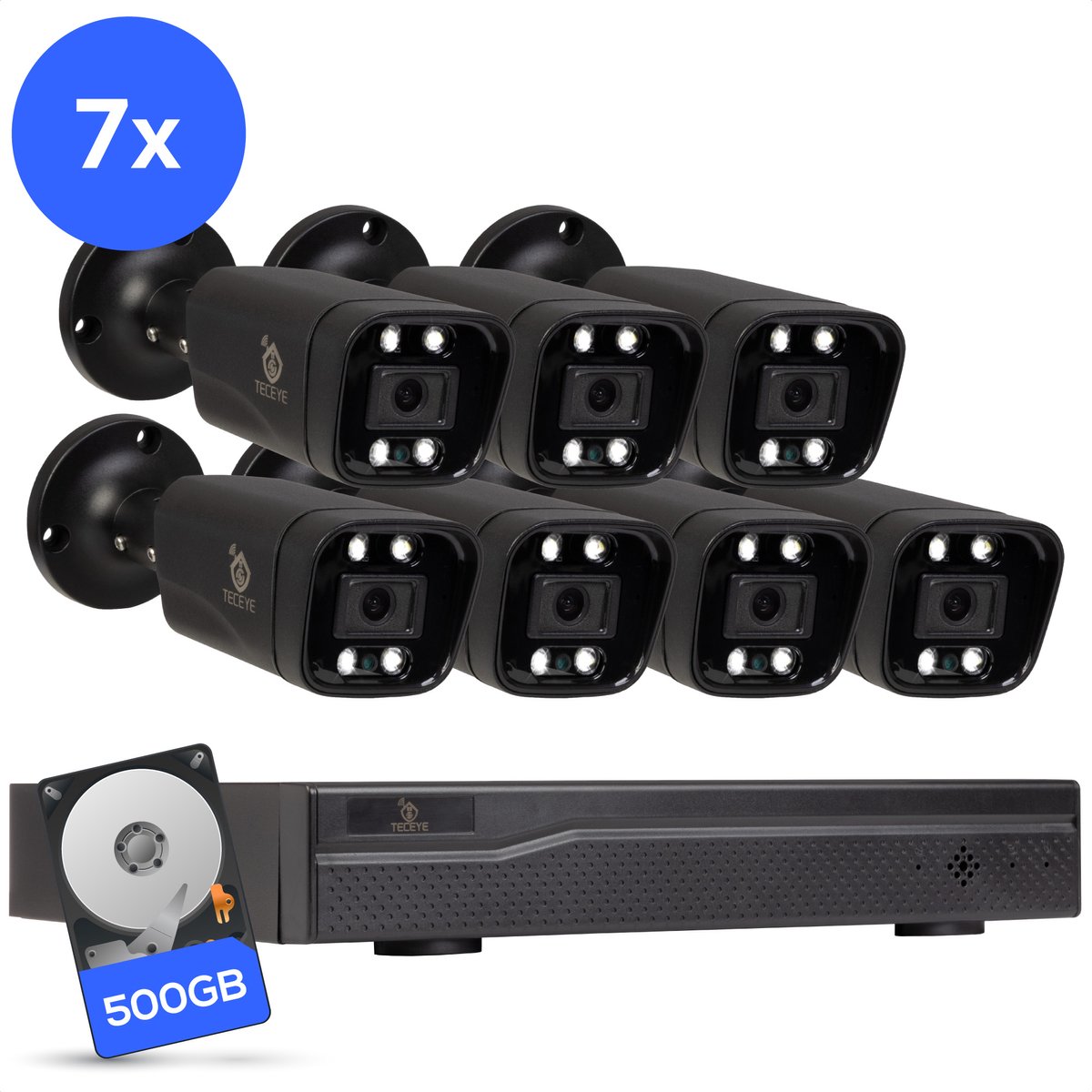 Teceye Compleet Camera Beveiliging Set met 7x POE Camera - Beveiligingscamera - Beveiligingscamera binnen - Beveiligingscamera buiten - CCTV Camera systeem - Beveiligingscamera set - Bewakingscamera set