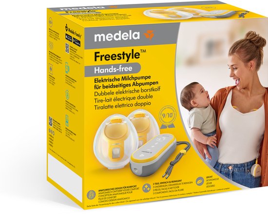 Medela Freestyle Hands-Free borstkolf – Dubbele elektrische handsfree borstkolf – Draagbaar - Transparant/Geel – Inclusief oplaadbare accu