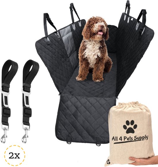 All 4 Pets Supply Hondendeken Auto Achterbank en Kofferbak - Inc. 2 Riemen & Opbergzak - Hondenkleed Waterdicht - Autodeken Hond Achterbank - Hondenmand Auto