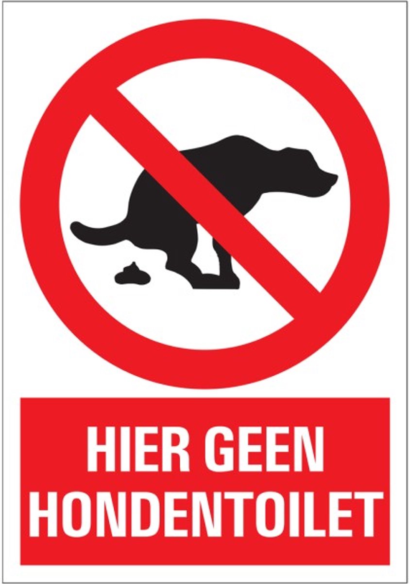 Metalen wandbord Waarschuwingsbord Geen Honden Toilet Poepen Hondenpoep 20 x 30 cm