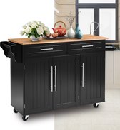 Bol.com Keukeneiland - Verplaatsbaar - Keukenkast - Dressoir - Organizer - Kasten - Houten Werkblad - 2 Deuren - Zwart aanbieding
