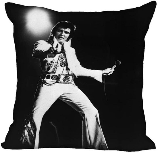 Allernieuwste.nl® Kussen Elvis Presley The King 3 - Kussenhoes Katoen Linnen - Kussenovertrek Zwart Wit 45 x 45 cm