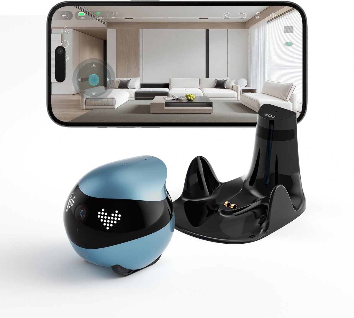 EnaBot - EBO Air 2 - Bewakingscamera - Familie/Huisdiergezelschap – 2K Camera – Infrarood navigatie - Blauw