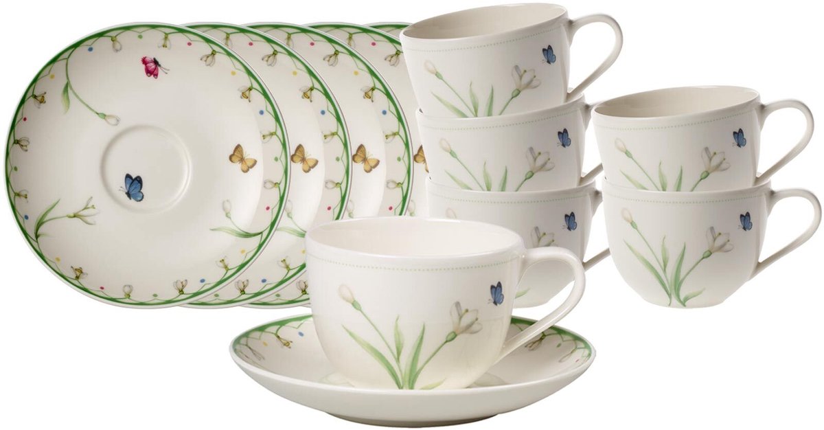 Kaffeetassen mit Untertassen Colourful Spring 230 ml Set van 6