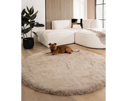 Fluffy vloerkleed rond - Comfy Deluxe taupe 200 cm