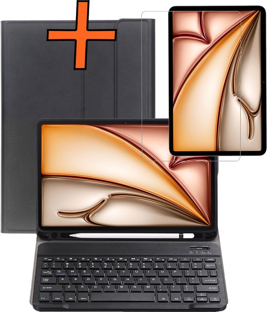 Hoes Geschikt voor iPad Air 2025 (11 inch) Hoes Toetsenbord Hoes Case Book Cover Hoesje Met Screenprotector - Hoesje Geschikt voor iPad Air M3 (11 inch) Keyboard Hoes - Zwart