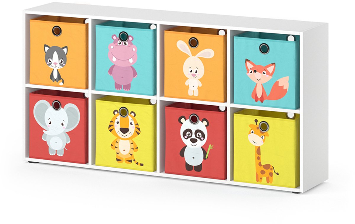 Vicco Scutum Kinderboekenkast – 143 x 72 cm met 8 vouwboxen Wit