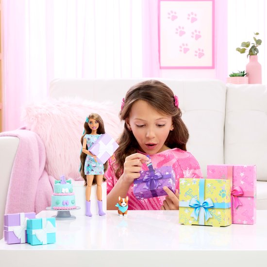 Barbie Uitpakparty Dierenverjaardag - Barbiepop met blauwe highlights