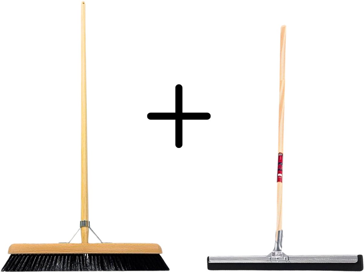 Synx Tools Paardenhaar 50cm + Vloertrekker 60cm met Steel 150cm - Kamerveger – Vloerreiniger – Moppen – Zachte binnenbezem met steel 150cm