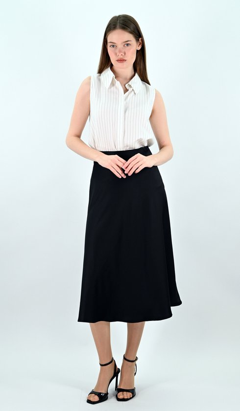 YesMooi - Jupe mi-longue en satin - Zwart - S (36)