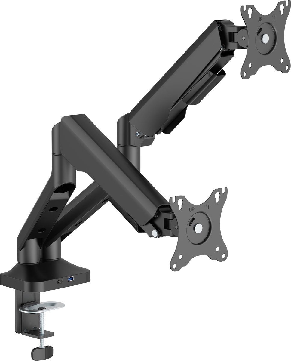 VDD Dubbele Monitor Arm - Monitor Beugel - Scherm Beugel - In Hoogte Verstelbaar - Voor 2 Schermen - Ergonomisch Ontwerp - Zwart