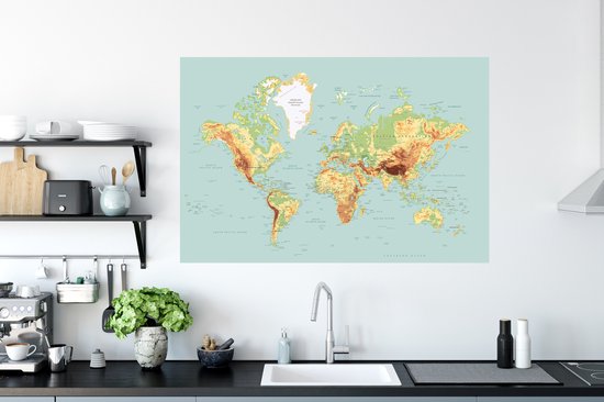 Muurstickers - Sticker Folie - Wereldkaart - Realistisch - Blauw - 120x80 cm - Plakfolie - Muurstickers Kinderkamer - Zelfklevend Behang - Zelfklevend behangpapier - Stickerfolie