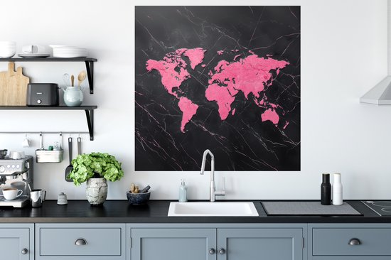 Muurstickers - Sticker Folie - Wereldkaart - Roze - Marmer - 100x100 cm - Plakfolie - Muurstickers Kinderkamer - Zelfklevend Behang XXL - Zelfklevend behangpapier - Stickerfolie