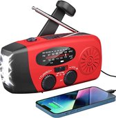 Draagbare noodradio - Powerbank 2000 mAh - Zaklamp - Solar opwindbaar - SOS alarm - USB-C kabel - Noodpakket - Kunststof - rood