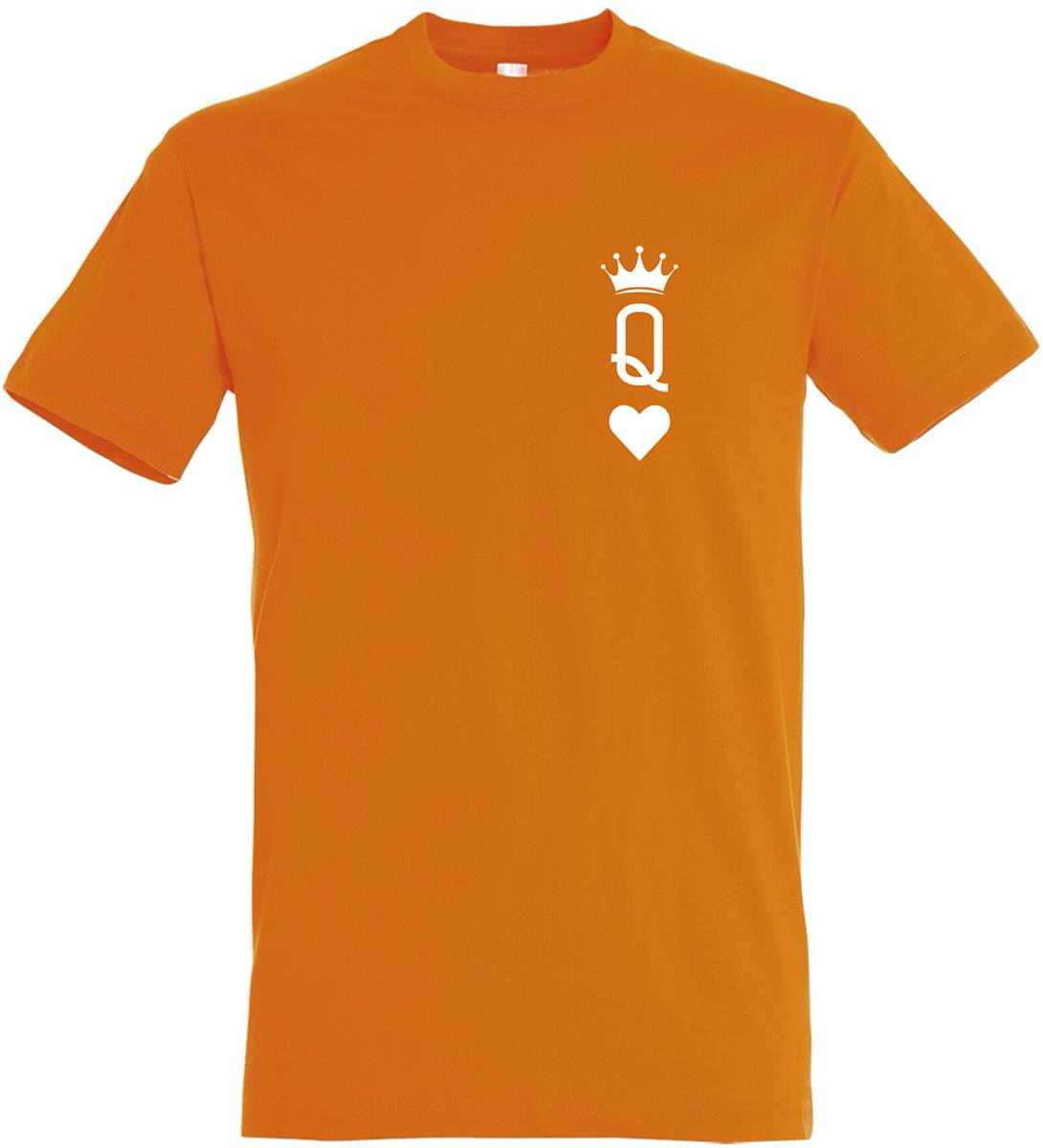 Queen T-shirt - Oranje - Oranje T-shirt - Harten Q - Koningsdag - Koningsdag Outfit - Koningsdag Kleding - Heren - Dames - Unisex - Oranje Kleding - Maat XL