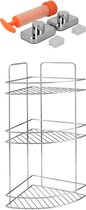 Metaltex - Doucherek Reflex - 3 lagen voor hoek - Badkamerrek - Met vacuum-fix montageset - Chrometherm