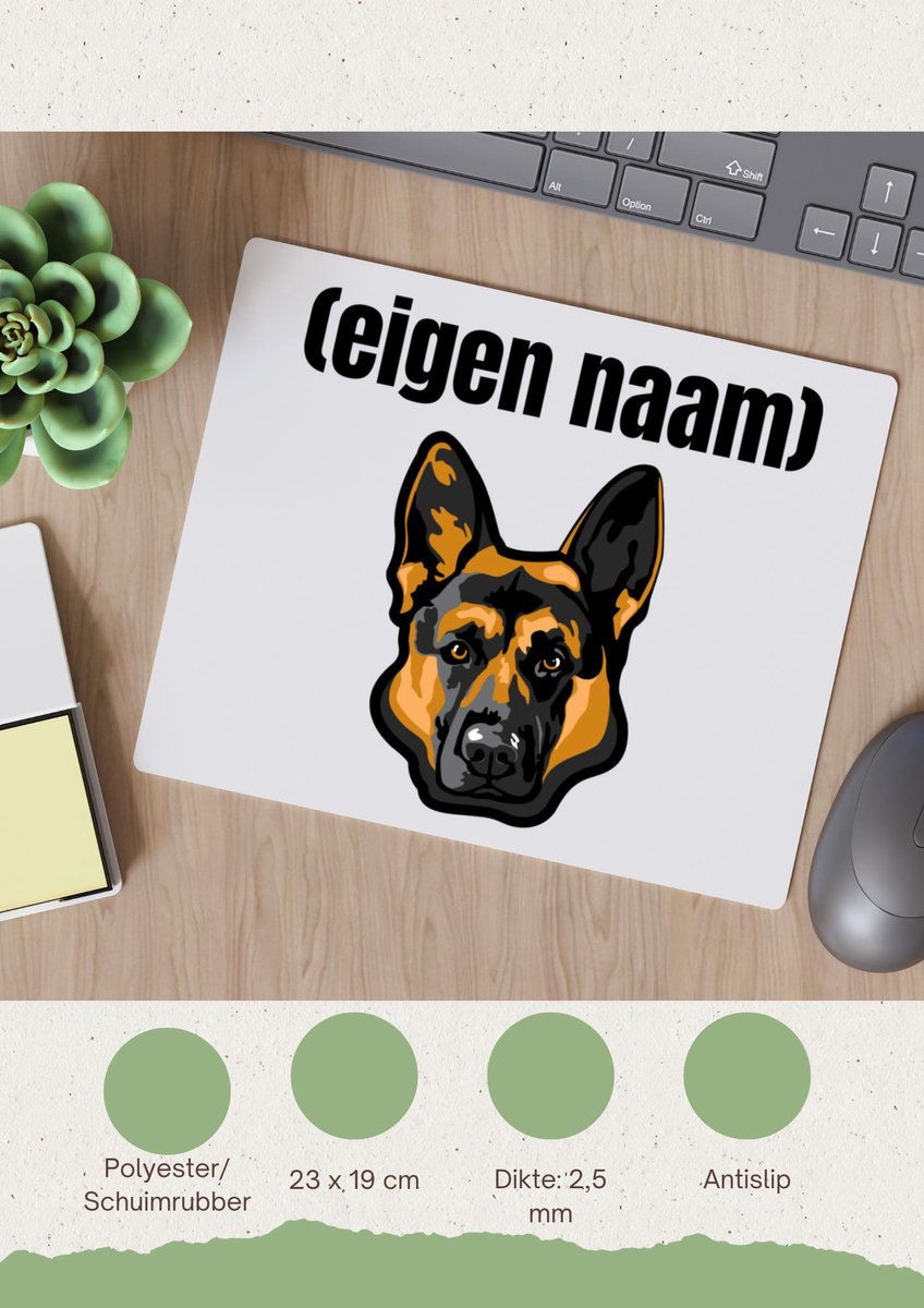 Akyol - hondenkop met eigen naam Muismat - Honden - honden liefhebbers - iemand die houdt van honden - verjaardag - cadeau - kado - 23 bij 19 cm
