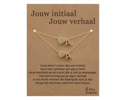 Letter A ketting + armband set op Cadeau Kaartje - Jouw initiaal, jouw verhaal - Goudkleurig Stainless Steel - Initiaal & Hartje Hanger - Pax Amare