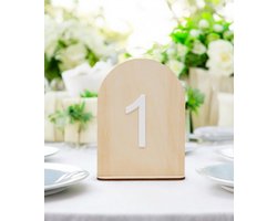 Houten Tafelnummer uit Berk met Witte Acryl Cijfers – Nummer 1 t.e.m. 20 - Stijlvolle Tafelaanduiding voor Bruiloften en Feesten. Ideaal voor het organiseren van een trouwfeest, gala, babyshower, doopsel of bedrijfsfeest.