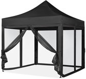VONROC Easy-Up Partytent - 3x3 m - Premium easy-up Partytent - Set incl. Muggennet zijwanden- Modulair Ontwerp – Opvouwbaar – Waterdicht – Stalen Frame - 50+ UV Bescherming - Incl. Opbergtas - Zwart
