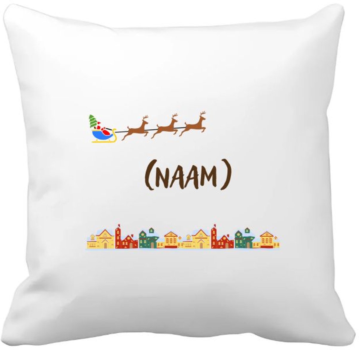 Akyol kerst vliegende rendieren met eigen naam Kussen hoes - Kerstmis - kerst beker - winter - kerst - christmas - kerst cadeau - 40 bij 40 cm Multicolor