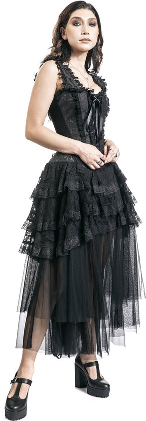 Gothicana Robe gothique noire mi-longue avec corsage Femme - L