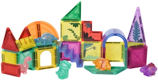 Speelgoedtopdeals – Magnetische tegels Dino – 39-delig – diverse vormen – 5,5 cm - Montessori Speelgoed – Bouwstenen – Dinosaurus
