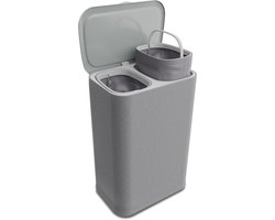 Bodo® - Wasmand Duosplit - Verdeelvakken - Met Deksel - 90L - 56x41x69 cm - Grijs