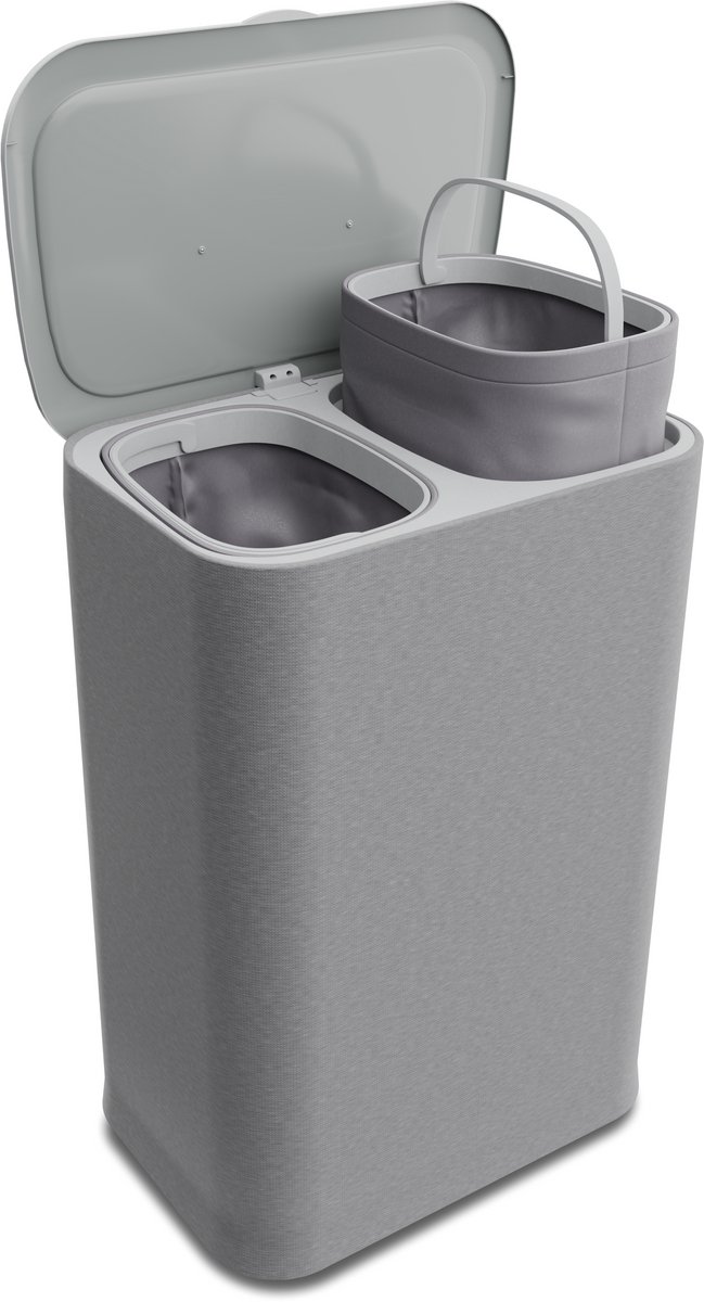 Bodo® - Wasmand Duosplit - Verdeelvakken - Met Deksel - 90L - 56x41x69 cm - Grijs