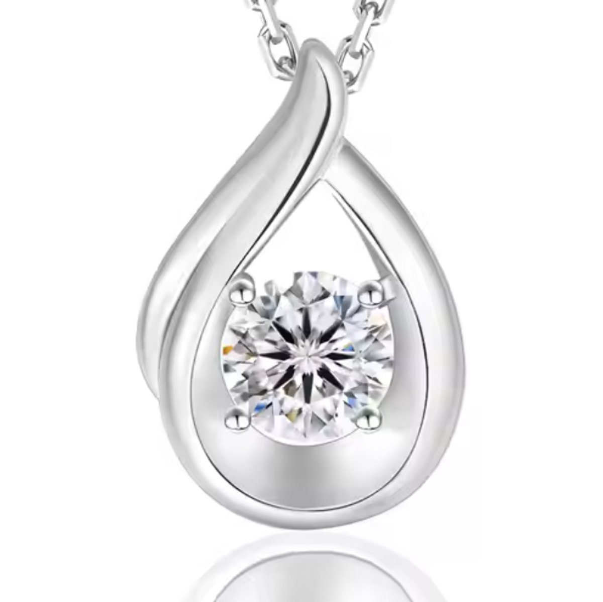 Selevie Zilveren druppelvormige pendant met ronde Moissanite – 925 Sterling Zilver met Moissanite Steen | Elegant en Tijdloos Sieraad
