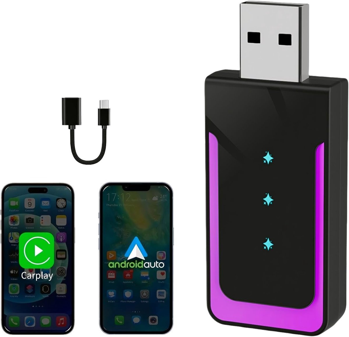 Draadloze 2-in-1 Adapter voor Android Auto en CarPlay - Conversie van Kabel naar Draadloos