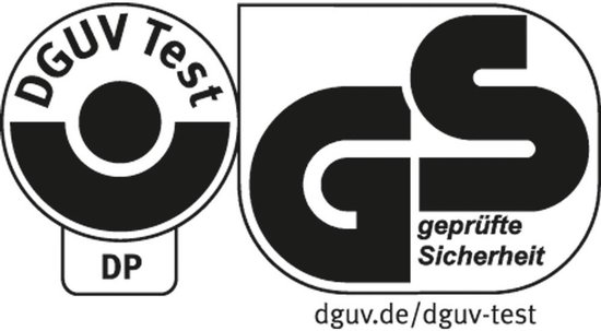 DGUV Test en GS 'geprüfte Sicherheit' logo's.