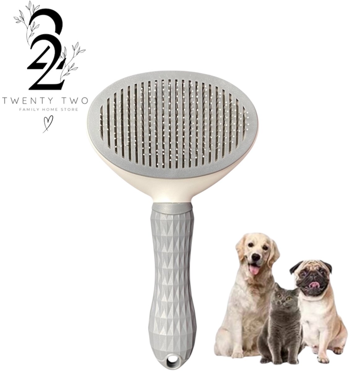 Twenty Two™ Borstel voor honden/katten, zelfreinigende verzorgingsborstel voor dieren, verzorging en verwijdering van de ondervacht, dierenborstel, verwijdert 95% van de dode haren (grijs)