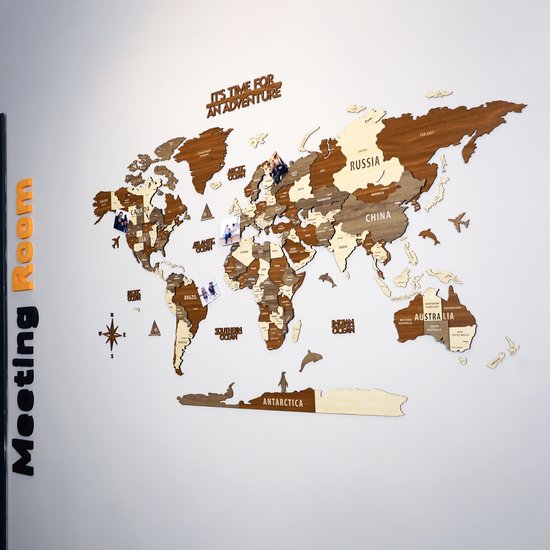 Natura Products 3D Holzpuzzle Weltkarte – Wanddekoration aus Holz mit Kompass – [Klein 130x70 cm/Groß 200x110 cm] (130 x 70 cm