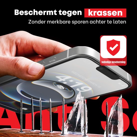 iPhone-scherm beschermd tegen krassen met een screenprotector, met spijkers en glas.