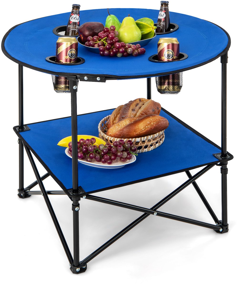 COSTWAY Campingtafel, opvouwbaar, 2 verdiepingen, met bekerhouders en draagtas, lichte picknicktafel, klaptafel, stabiel, vouwtafel voor camping, picknick