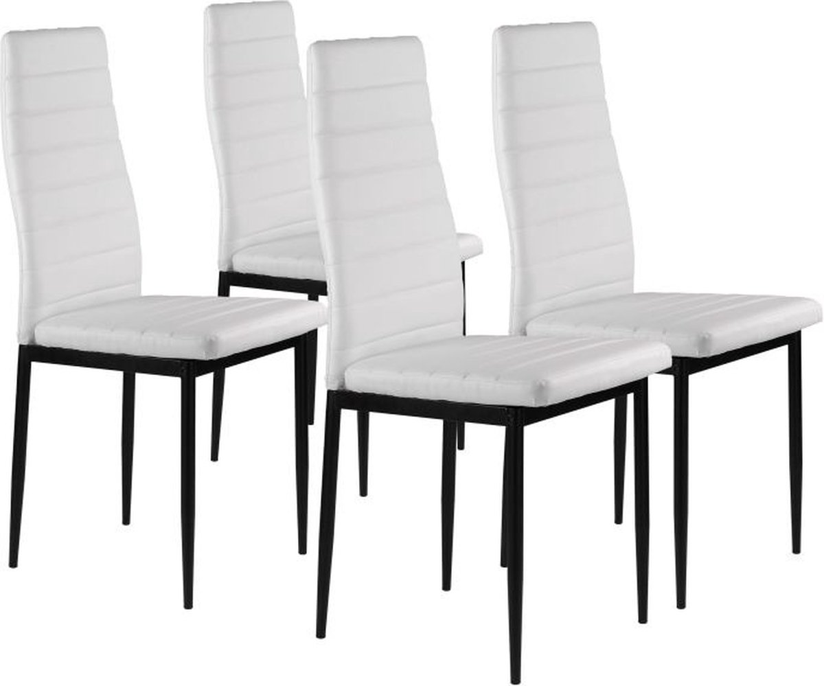 Design Eetkamerstoelen Set - 4x Wit Kunstleer - Stijlvolle Stalen Poten