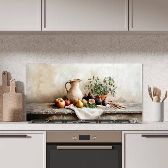 Crédence de Cuisinière en Aluminium 100x50 cm - Fruits - Herbes - Rural - Écran Pare-éclaboussures pour Plaque de Cuisson - Protection Murale