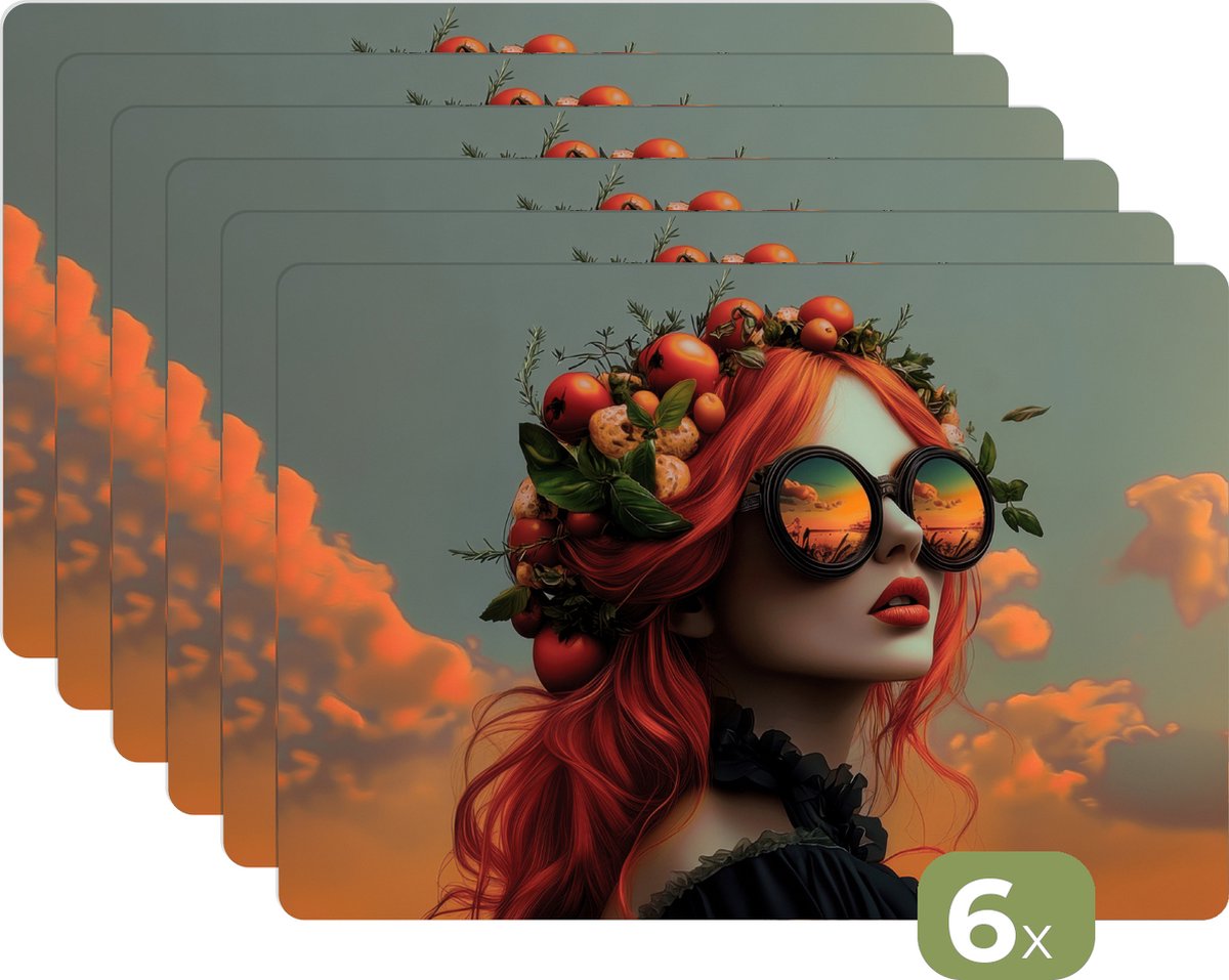 KitchenYeah© Placemats 6 stuks 45x30 cm Keuken Decoratie Placemats Afwasbaar Anti Slip Tafelmat Vinyl Onderlegger Eettafel - Tomaten - Olijfolie - Stilleven