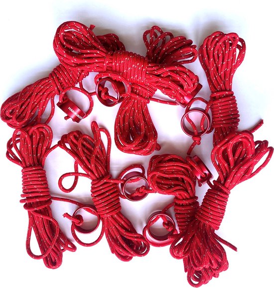 Haringboer® Tentharingen - 8 stuks Reflecterende Scheerlijnen - Lichtgewicht 11 gram per stuk - Lengte 300 cm - Dikte 3mm - Scheerlijn met Aluminium Spanner