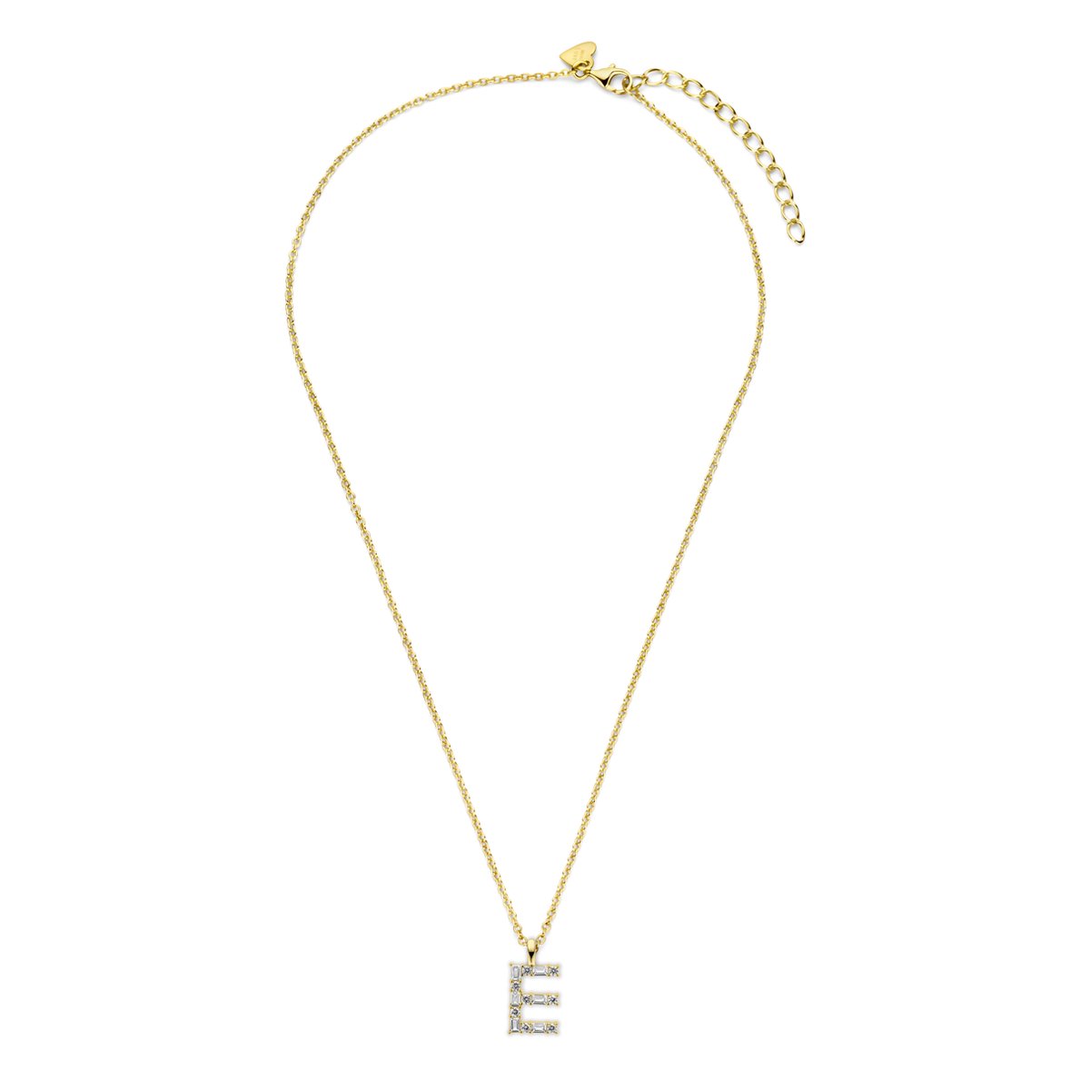 New Bling - 9NB-1456-E - zilveren ketting met letter E - zirkonia steentjes - 925 sterling silver - gold plated