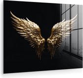 MuchoWow® Peinture sur verre 120x90 cm - Peinture sur verre acrylique - Ailes - Engel - Or - Zwart - Abstrait - Photo sur verre - Décoration murale salon - Décoration murale chambre - Peintures