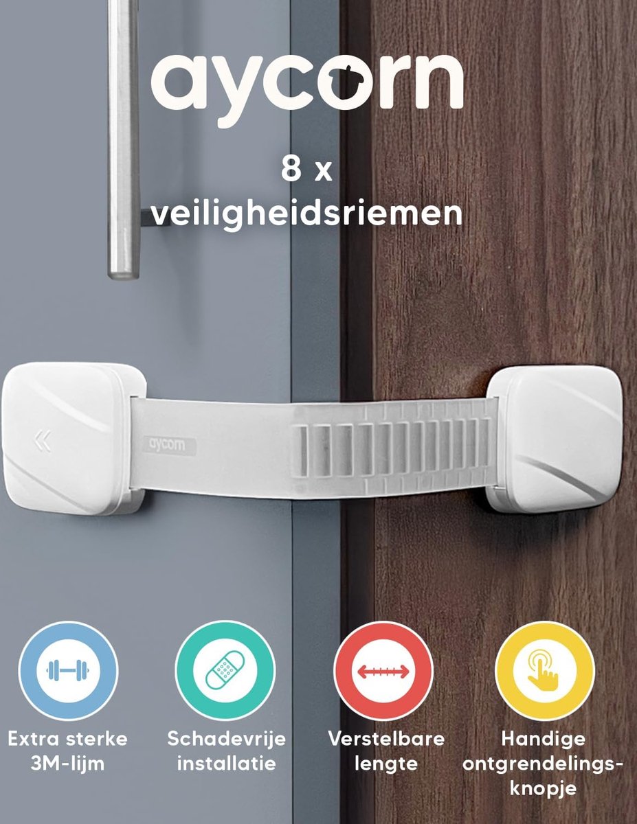 AYCORN Zelfklevend Kinderslot Kastjes voor Baby Veiligheid - 8 Stuks - Kinderbeveiliging Kasten & Lades - Kastsloten – Wit – foto 4