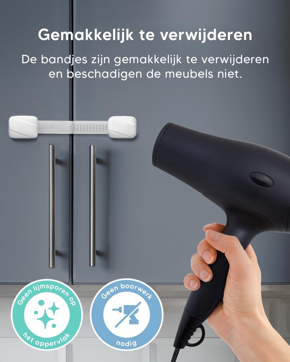 AYCORN Zelfklevend Kinderslot Kastjes voor Baby Veiligheid - 8 Stuks - Kinderbeveiliging Kasten & Lades - Kastsloten – Wit – foto 5