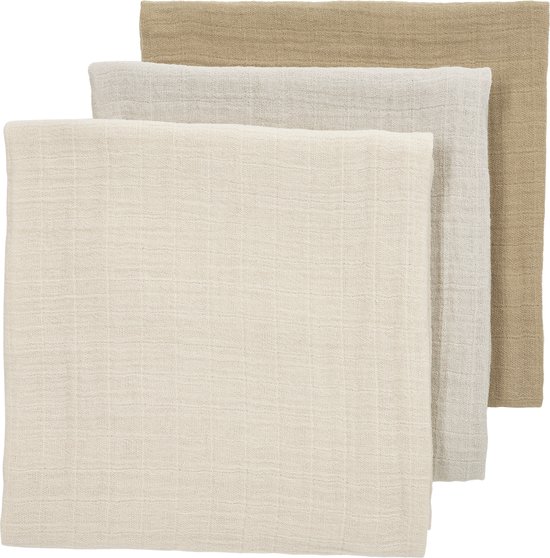 Meyco Bébé Uni lingettes hydrophiles prélavées - paquet de 3 - hydrophiles prélavées - sable soft /greige/taupe - 70x70cm
