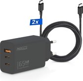 Chargeur USB C 65 W avec 3 Portes (2x USB-C, 1x USB-A) – Comprenant 2x Câbles USB C de 3 mètres – Adaptateur Super Rapide