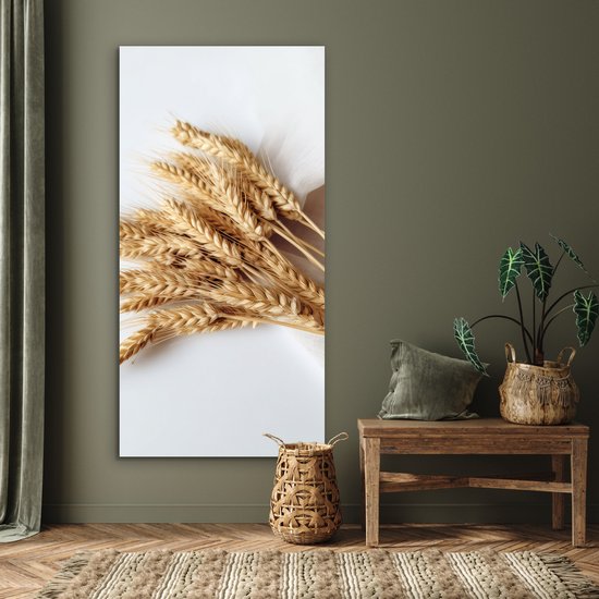 Aluminium schilderij 80x160 cm - Wanddecoratie metaal - Graan - Geel - Wit - Natuur - Stilleven - Metalen muurdecoratie woonkamer - Decoratie industrieel - Foto op dibond - Industriële accessoires slaapkamer