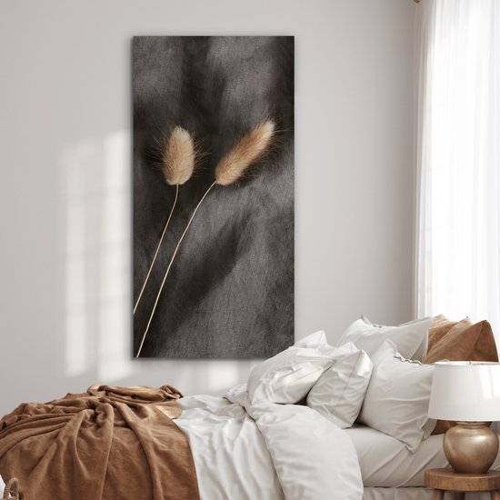 Tableau aluminium 80x160 cm - Décoration murale métal - Herbe de la pampa - Plume - Zwart - Beige - Décoration murale métal salon - Décoration industrielle - Photo sur dibond - Accessoires industriels chambre