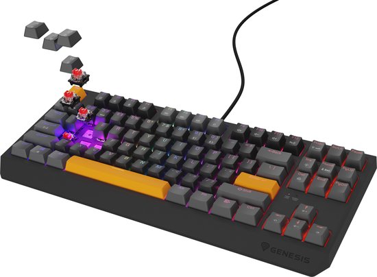 GENESIS Thor 230 - NKL-2081 TKL toetsenbord Gamen USB - QWERTY Zwart, Grijs, Oranje - Mechanisch - Linear - TKL - XBOX One - XBOX serie S en X - PC - Playstation 4 - Playstation 5