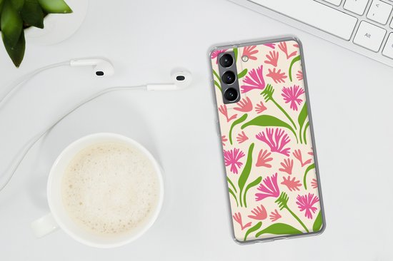 Coque de téléphone compatible avec Samsung Galaxy S21 - Motifs Bloem et feuilles - Coque en Siliconen